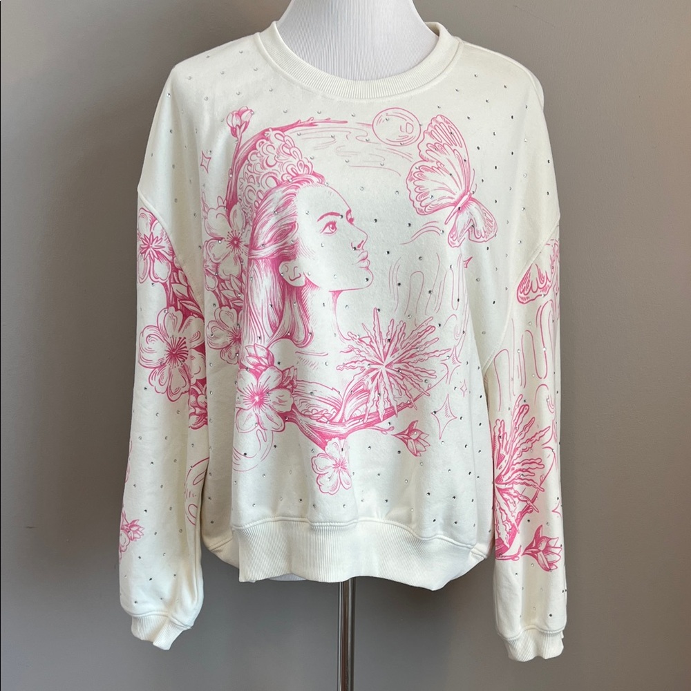 Wicked X Katie Kime Women's Good/Bad Graphic Pullover Sweatshirt in Cream Large